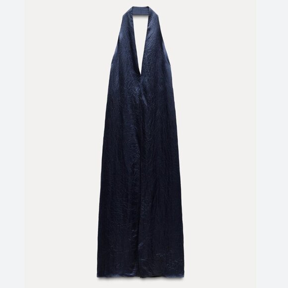 Zara ZW Collection Satin Halter Dress NWT Dark Navy Blogger Size Medium - Picture 4 of 16